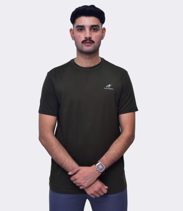 PLAIN ROUND NECK OLIVE T-SHIRT - Image 2