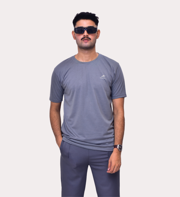 PLAIN ROUND NECK STEEL GREY T-SHIRT - Image 2