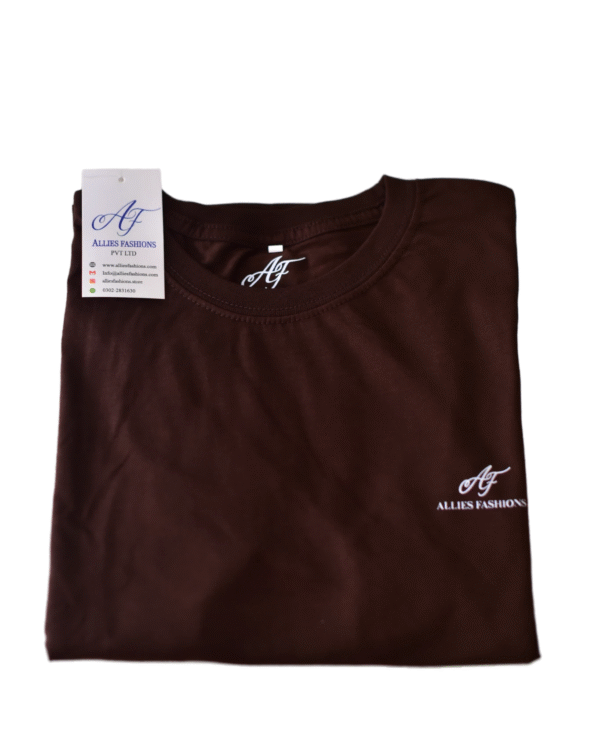 PLAIN ROUND NECK BROWN T-SHIRT - Image 3