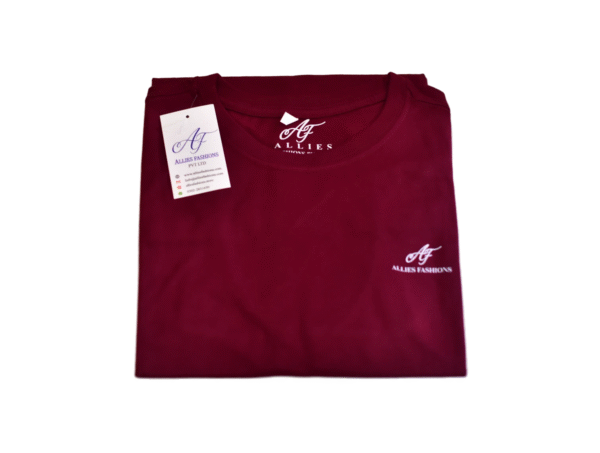 PLAIN ROUND NECK BURDUNDY T-SHIRT - Image 3