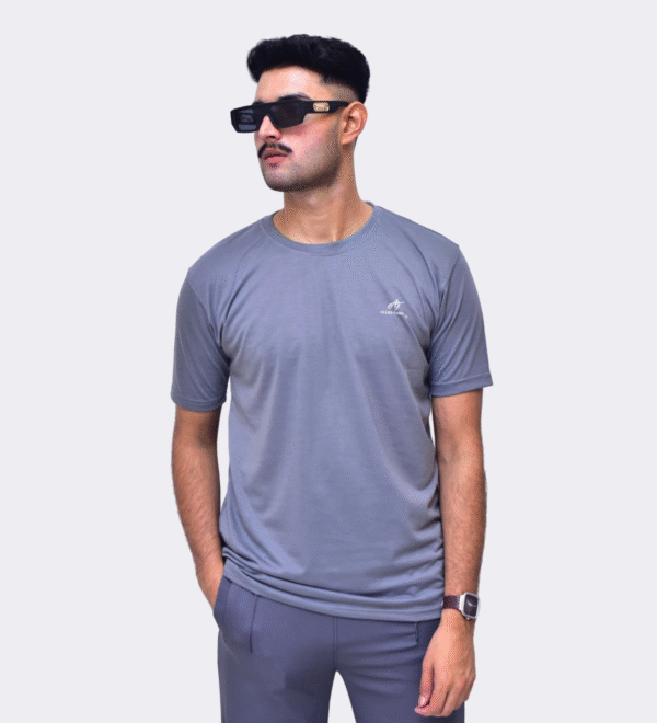 PLAIN ROUND NECK STEEL GREY T-SHIRT