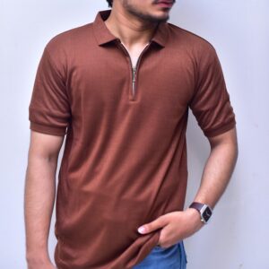 ZIP POLO SHIRT-LIGHT BROWN