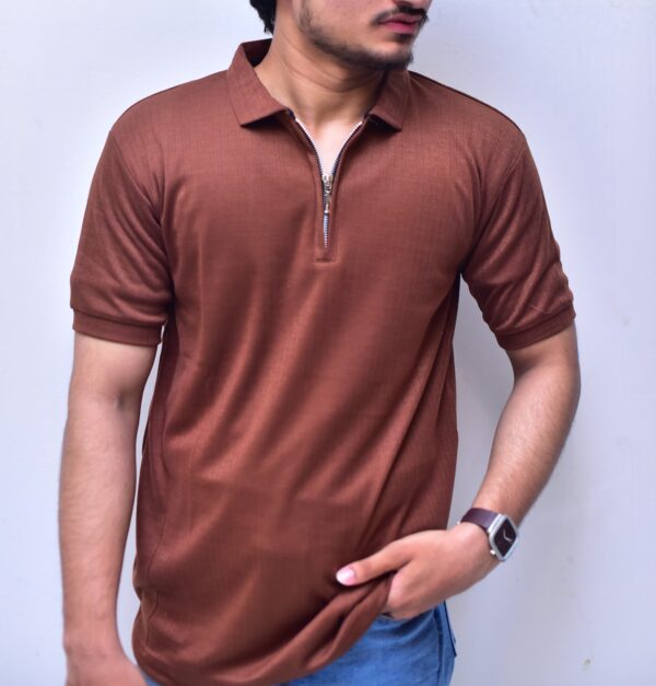 ZIP POLO SHIRT-LIGHT BROWN