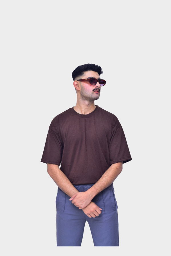 ROUND NECK DROP SHOULDER-BROWN